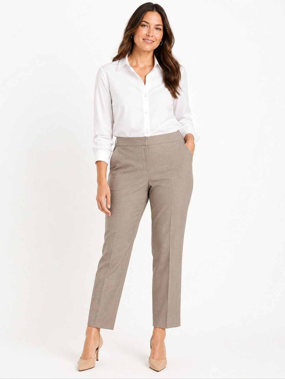 Halogen Taylor Fit Womens Trouser Pants in Taupe NWT Sz 16 Petite